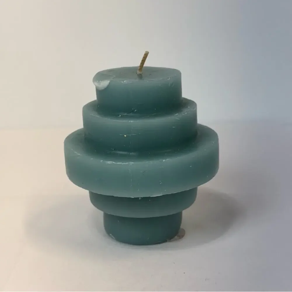 Tiered Pillar Candle Seafoam Light Teal Blue Green geometric modern ocean 4” NEW